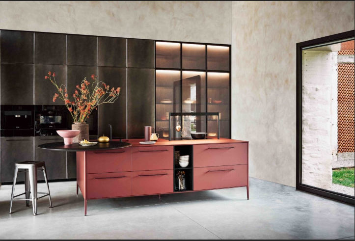 Cesar NYC Unit Kitchen Red Fenix HERO