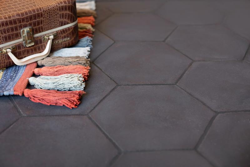 Walker Zanger Cotto Toscano Floor Hexagon With Suitcase Rug