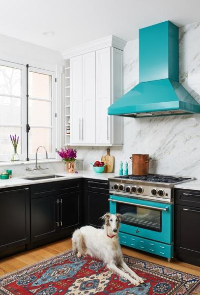 Colorful pop of color kitchen hood