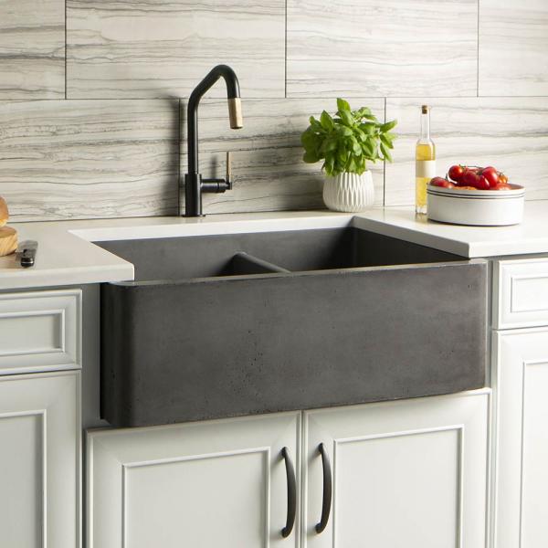 Farmhouse double bowl concrete kitchen sink