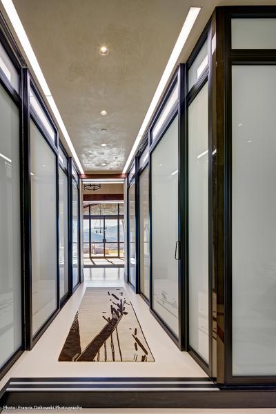 Interior glass wall entryway