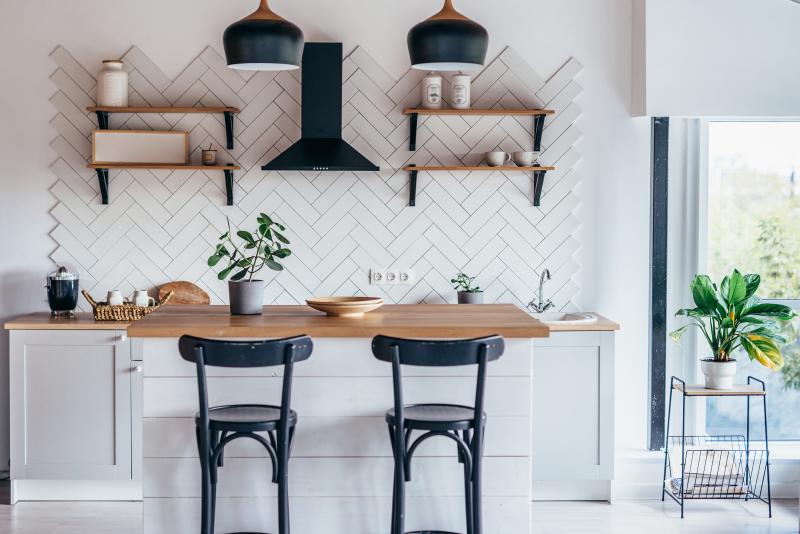 organic exposed kitchen shelving