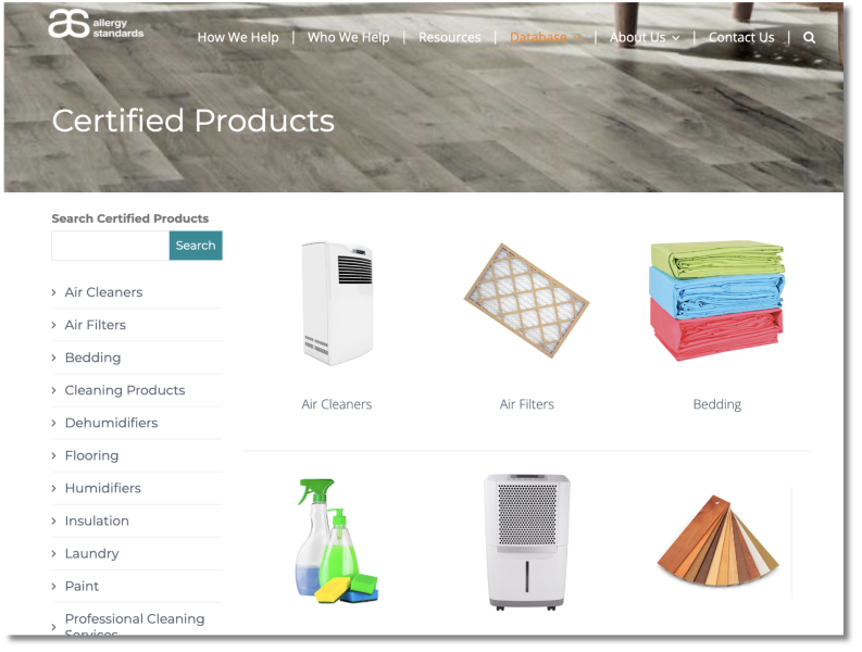 allergy standards certified products database