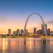 View of St. Louis skyline during sunset 