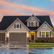 Home exterior during sunset street view