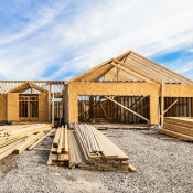 Lumber and building materials on construction site for building a new home