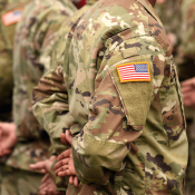 Members of U.S. army standing at ease