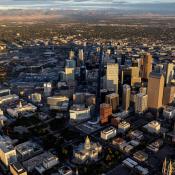 Downtown Denver and surrounding suburbs at dusk