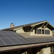 Solar panels on the roof of a single-family home