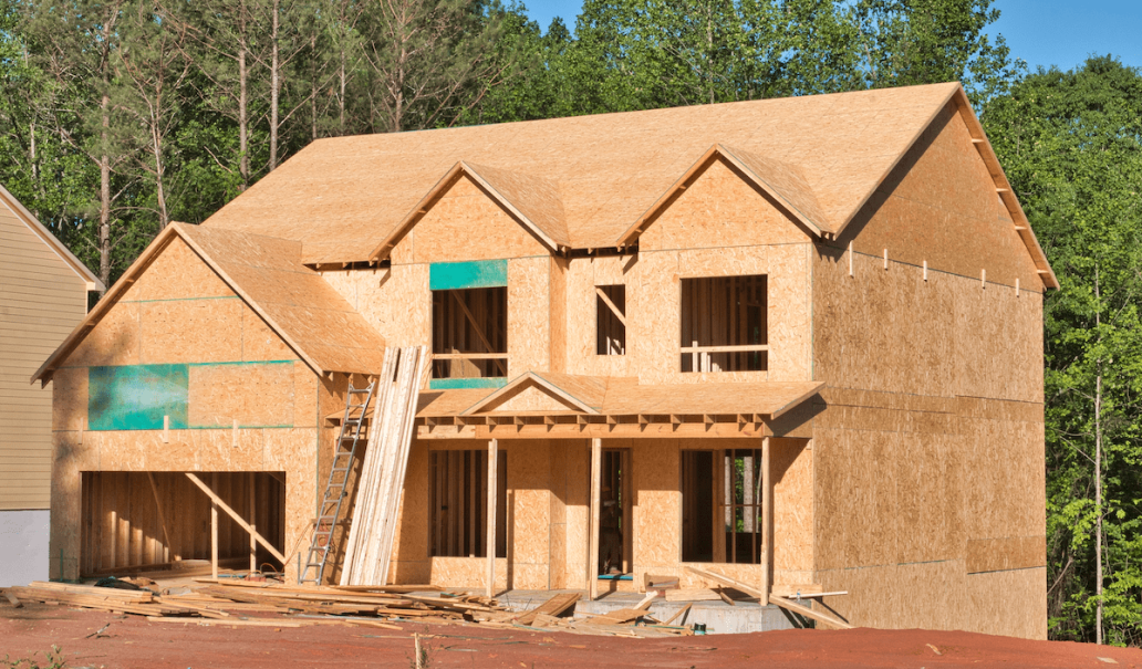 New single-family home framing under construction