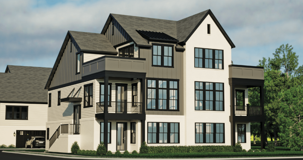 Exterior view of a duplex home, The Turnberry, designed by Scott Gardner Architect