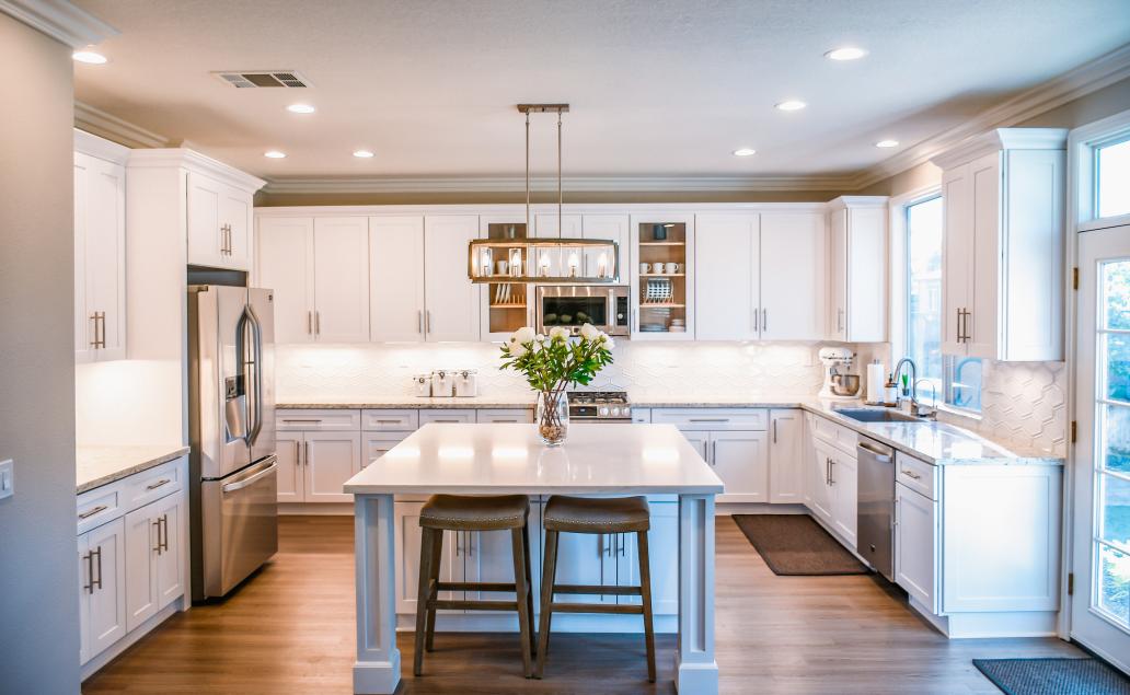 Modern kitchen interior white during the day