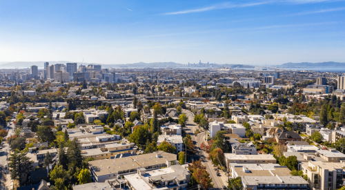 Aerial view of urban and more suburban housing in California