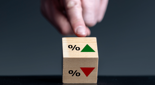 Green up arrow represents housing's share of GDP rising