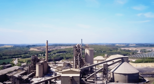 Aerial view of industrial-scale cement plant