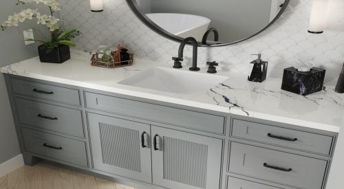 Reeded cabinet doors on bathroom vanity