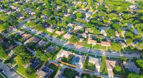 Aerial view of suburban neighborhood