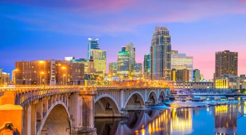 Minneapolis skyline at sunset