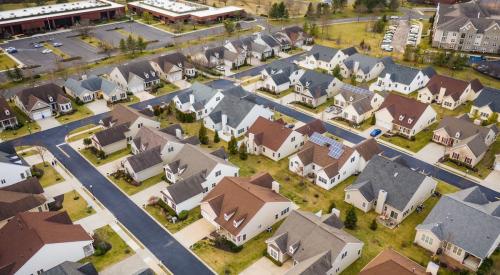 Aerial view of suburban neighborhood