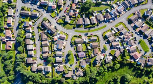 Aerial view of residential street