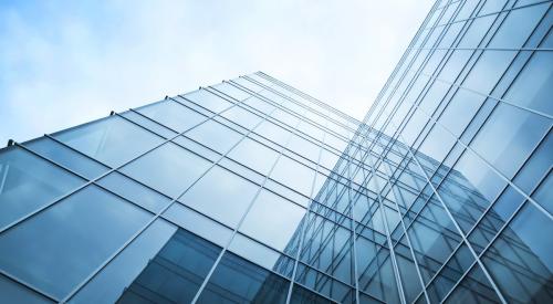 Closeup of glass exterior on an office building