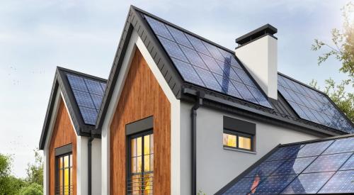 A new home with solar panels on the roof