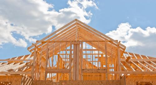 A view of a roofline on a house that remains under construction