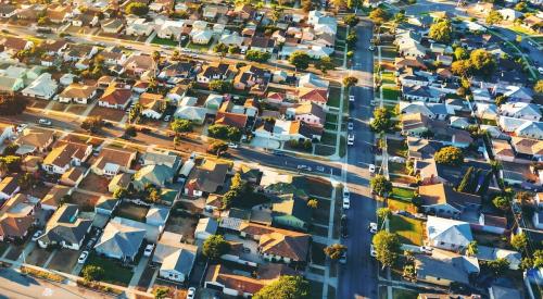 An aerial view of a residential neighborhood