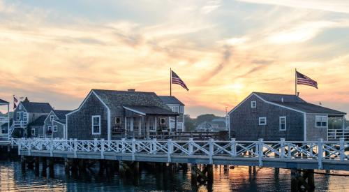 A view of homes in Nantucket from the water