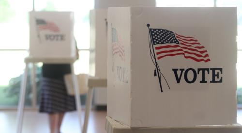 Voters cast their ballots at voting booths.