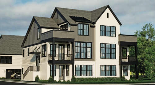 Exterior view of a duplex home, The Turnberry, designed by Scott Gardner Architect