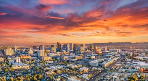 Skyline view of Phoenix during sunset