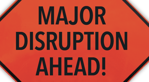 "Major disruption ahead" sign—warning!