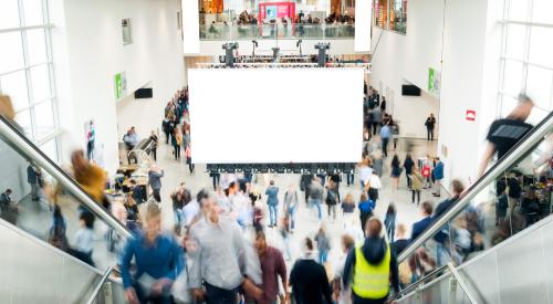 blurred visitors at a trade fair