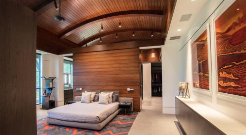 Interior Master Bedroom with bamboo Rainscreen Ceiling