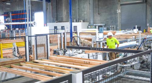 Entekra builds single-family and multifamily homes at two manufacturing plants in Northern California. Pictured: Entekra's plant in Modesto, Calif.