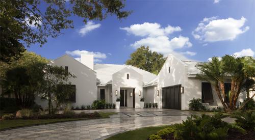 White home exterior on bright day