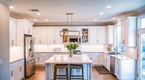 Modern kitchen interior white during the day