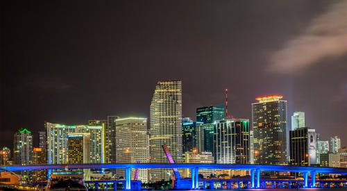 Miami, Florida high-rise buildings at nighttime