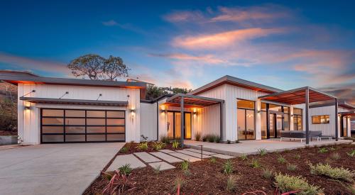 Prefab, Modular home in California at sunset