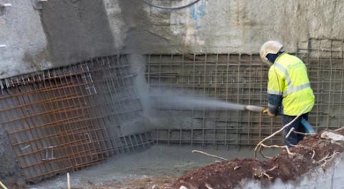 Shotcrete applied to wall