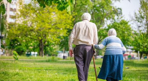 Senior couple walking together