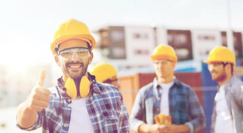 Smiling construction workers