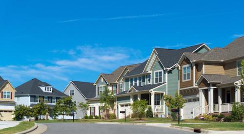 Street of suburban homes on a sunny day