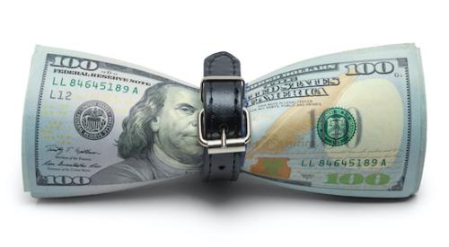 One-hundred dollar bills tightened by belt