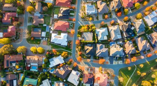 Suburban aerial view with trees