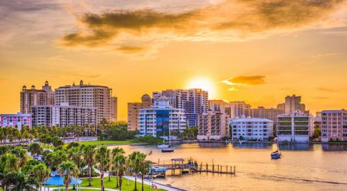 View of city in Florida with ocean and beach