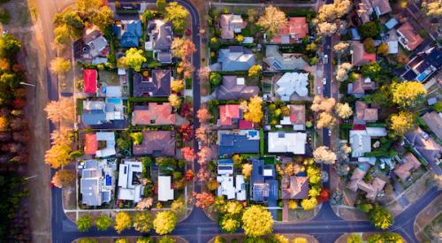 Aerial view of suburban neighborhood