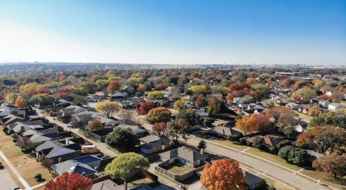 Aerial view of suburban neighborhood