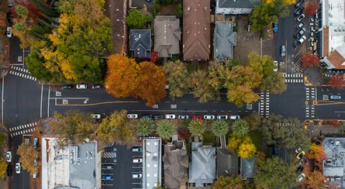 Aerial of suburban street